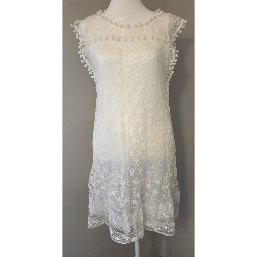 Zanzea Lace Summer Shift boho mini Dress – White – Size 10 – Excellent Condition